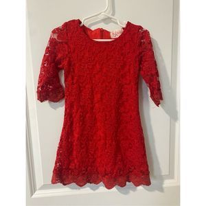 Lilytots Girls Red Lace Christmas Holiday Dress Size 3T
